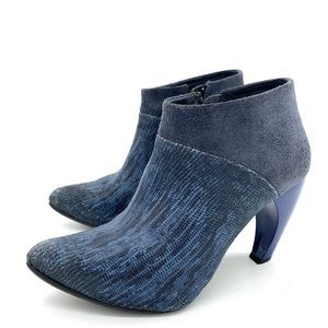 John Fluevog Blue Suede Zipper Ankle Boots